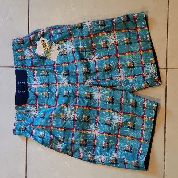 Ensemble Bain Néon Cat & Jack Garçon XS (4/5 Ans) - Maillot Manches Longues Et Short Rayé Bleu/vert